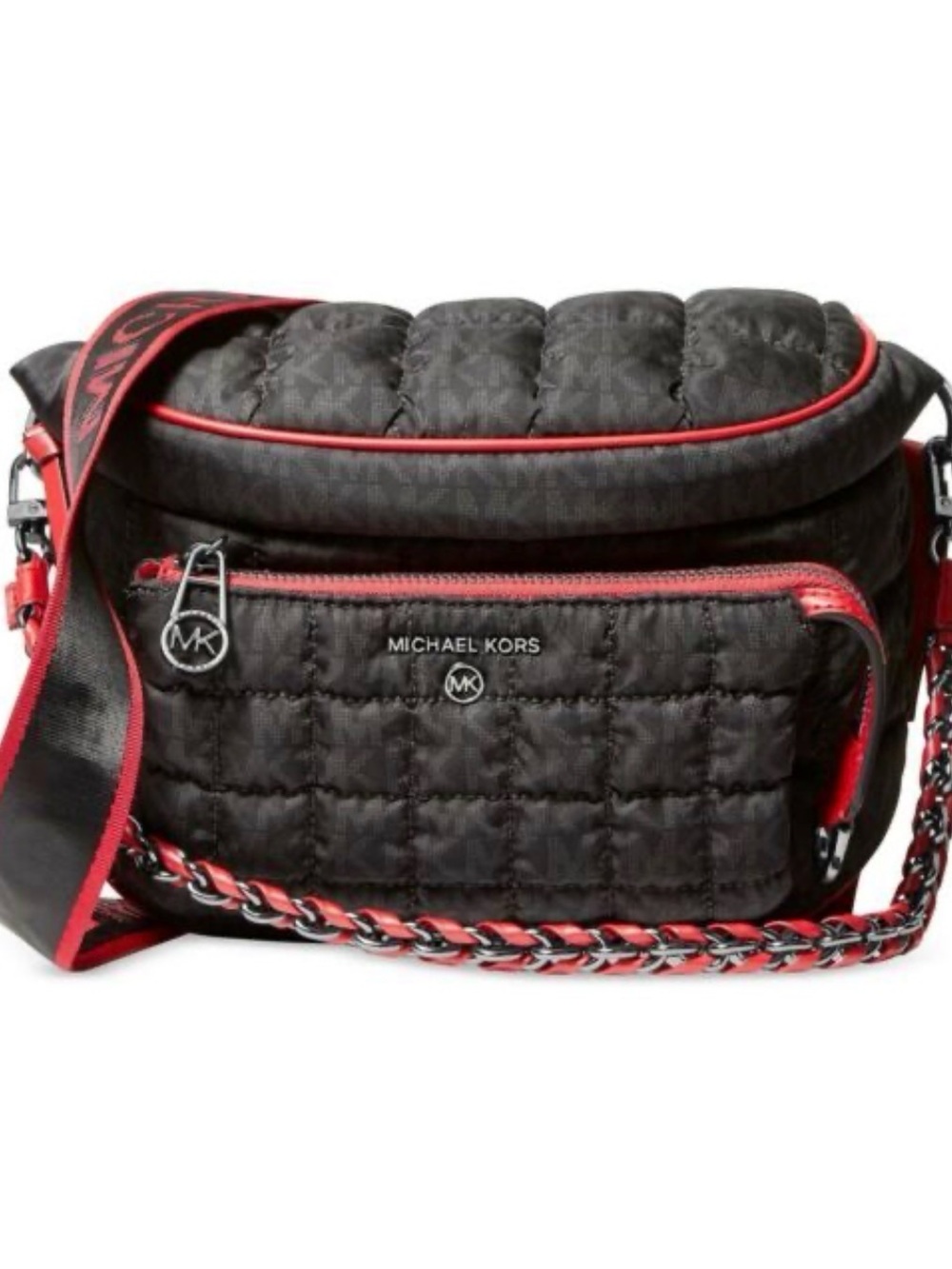 Michael Kors Black Quilted Crossbody with Red Logo Strap